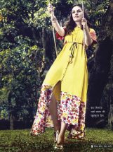 front sleeted yellow color dress